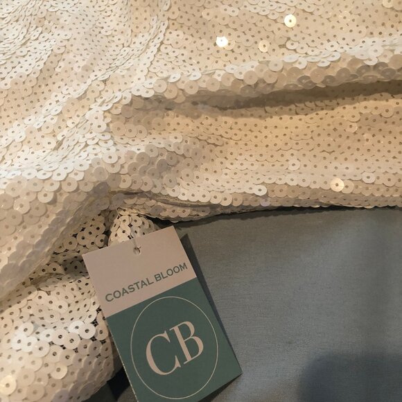 NWT Mainstray MEDIUM HAPPY ALWAYS White Sequin Crop Top 23.5" Pit to Pit - Picture 5 of 7